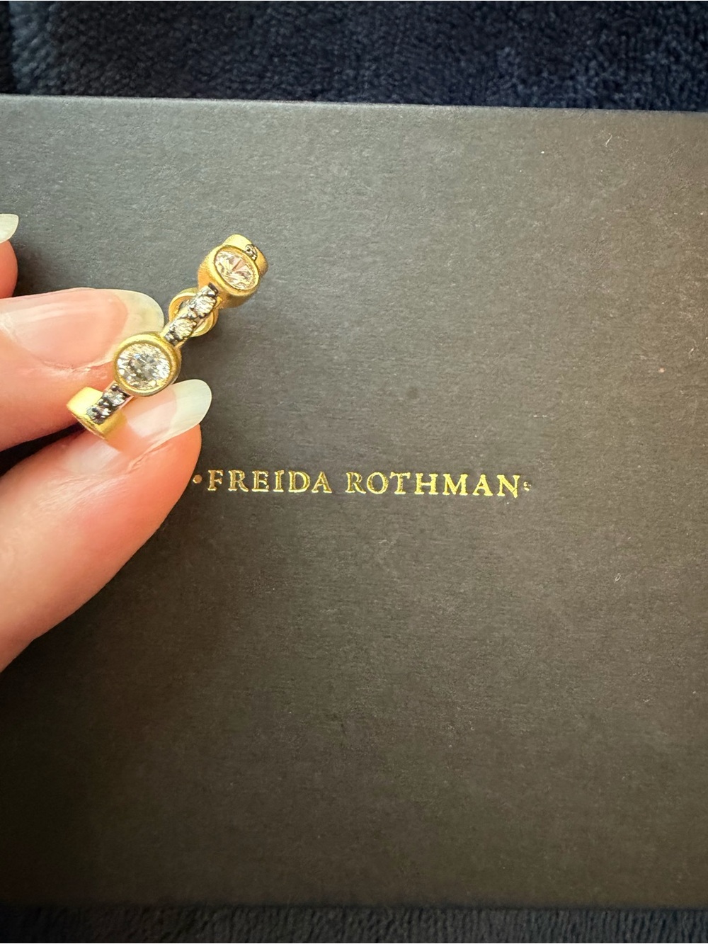 Freida Rothman 14K Gold over Sterling Silver CZ Bezel Stackable Ring Sz 8